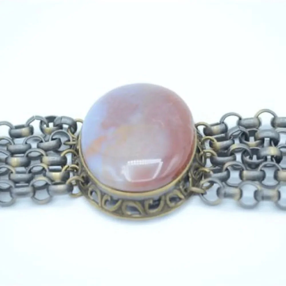 Bracelet with Natural Red Moss Agate Stone, 5 Chain Links and Toggle Closure. - Picture 2 of 6